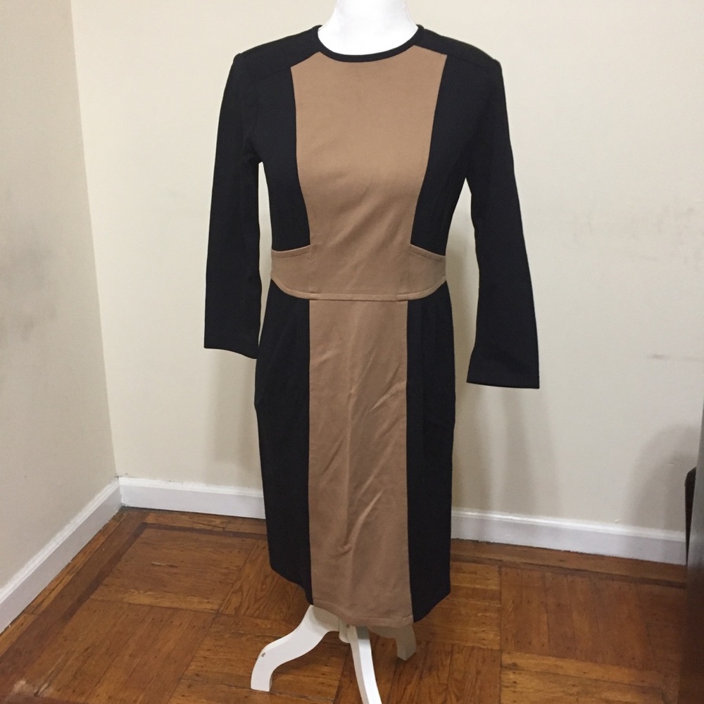 Nanette Lepore Black and Tan Midi Dress
